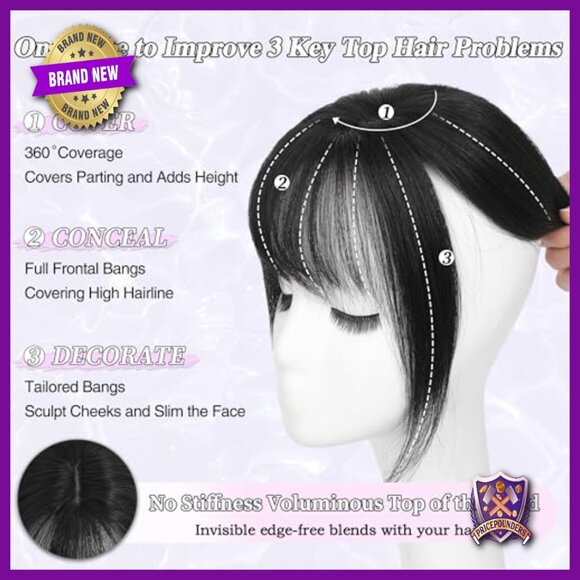 5x10 Human Hair Topper with Bangs for Thinning Hair, Silk Base main image 6